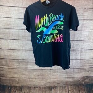 Delta Black T-Shirt with Neon Rainbow Myrtle Beach Script